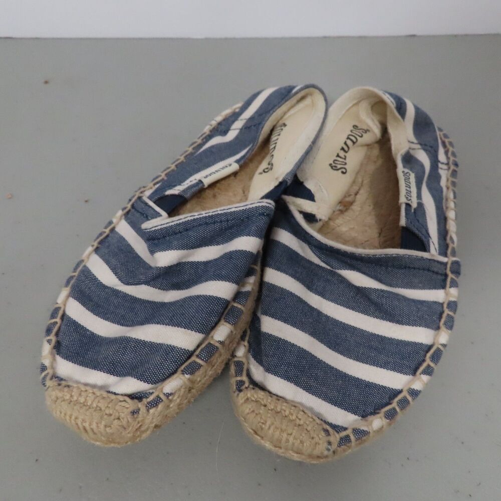 Soludos Blue White Stripe Canvas Jute Espadrille Shoes Kids Youth Size 12